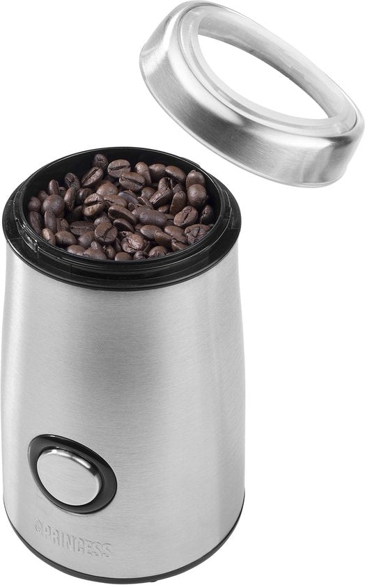 Elektrische Kaffeemühle Princess – Hochwertige elektrische Kaffeemühle Deluxe aus Edelstahl – Für Kaffeebohnen und Gewürze – Kaffeebohnenmühle – 242196