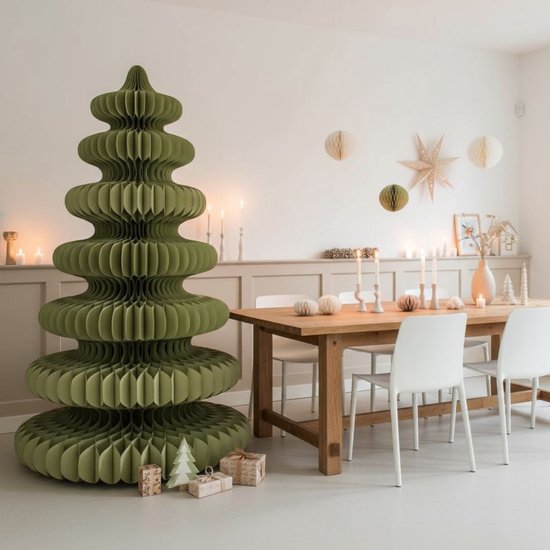 Mica Decorations Papier-Weihnachtsbaum – Zusammenklappbarer künstlicher Weihnachtsbaum – H 212 x Ø 148 cm – Weihnachtsdekoration – 100 % FSC – Grün
