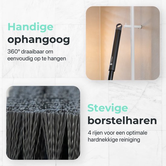 CLEANLY Schrubber mit Stiel 3-in-1-Set – Putzbürste – Scheuerbürste – Schrubber mit Stiel – Schrubbbürste – Rollwagen – Verstellbar 118–150 cm – Schwarz, Grau