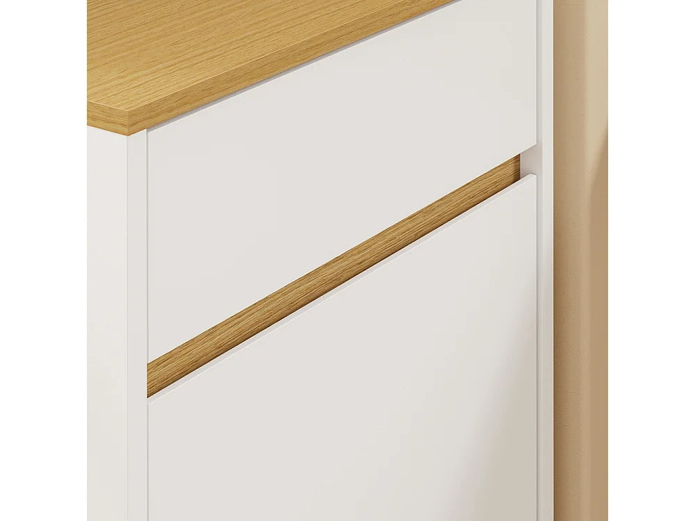 Sobuy Abfallbehälter mit Fußpedal und Schublade – Weiß in hellem Eichen-Look – 35 × 25 × 101,7 cm