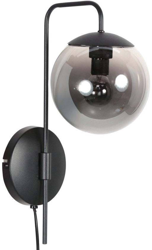 Wandleuchte Bollique 4609ZW – schwarze Wandleuchte aus Metall mit Rauchglas, E14-Fassung, trendiger Stil – Steinhauer