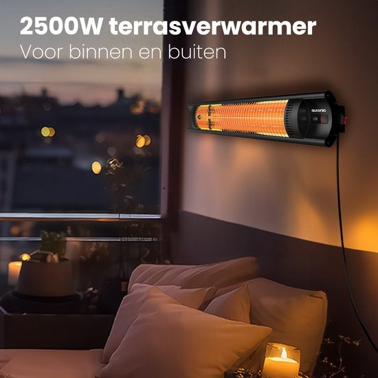 Auronic Terrassenheizer - Elektrisch - 2500W - Fernbedienung - 4 Stufen - IP55 - Schwarz