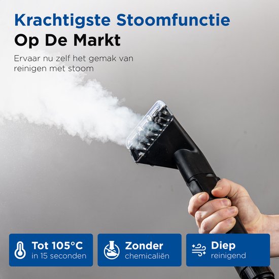Qclean® Teppichreiniger GO+ 1800 W - All-in-1-Dampfreiniger & Fleckenentferner – Für Teppiche, Möbel, Küche und Bad – Selbstreinigend – Sitzmöbelreiniger – Sofarreiniger – Reinigungsgerät – Wasserstaubsauger – Inkl. Reinigungsmittel