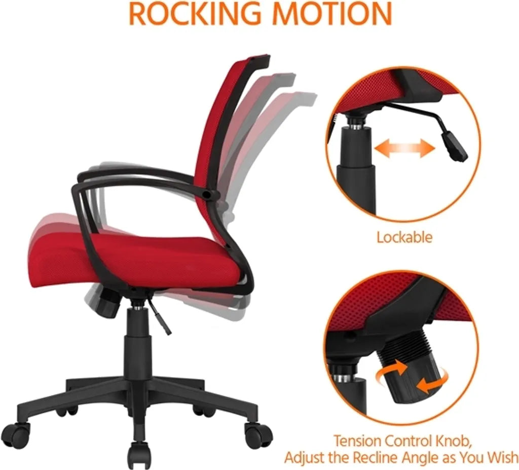 Yaheetech Ergonomischer Bürostuhl 60 x 60 x 91–100,5 cm – Rot – Verstellbarer Drehstuhl mit Netzrückenlehne