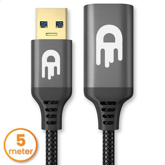Drivv. Premium USB-Verlängerungskabel 3.0 - Stecker zu Buchse - USB-Datenkabel - schnelle Übertragung - 5Gbps - Nylon - 5 Meter - Schwarz
