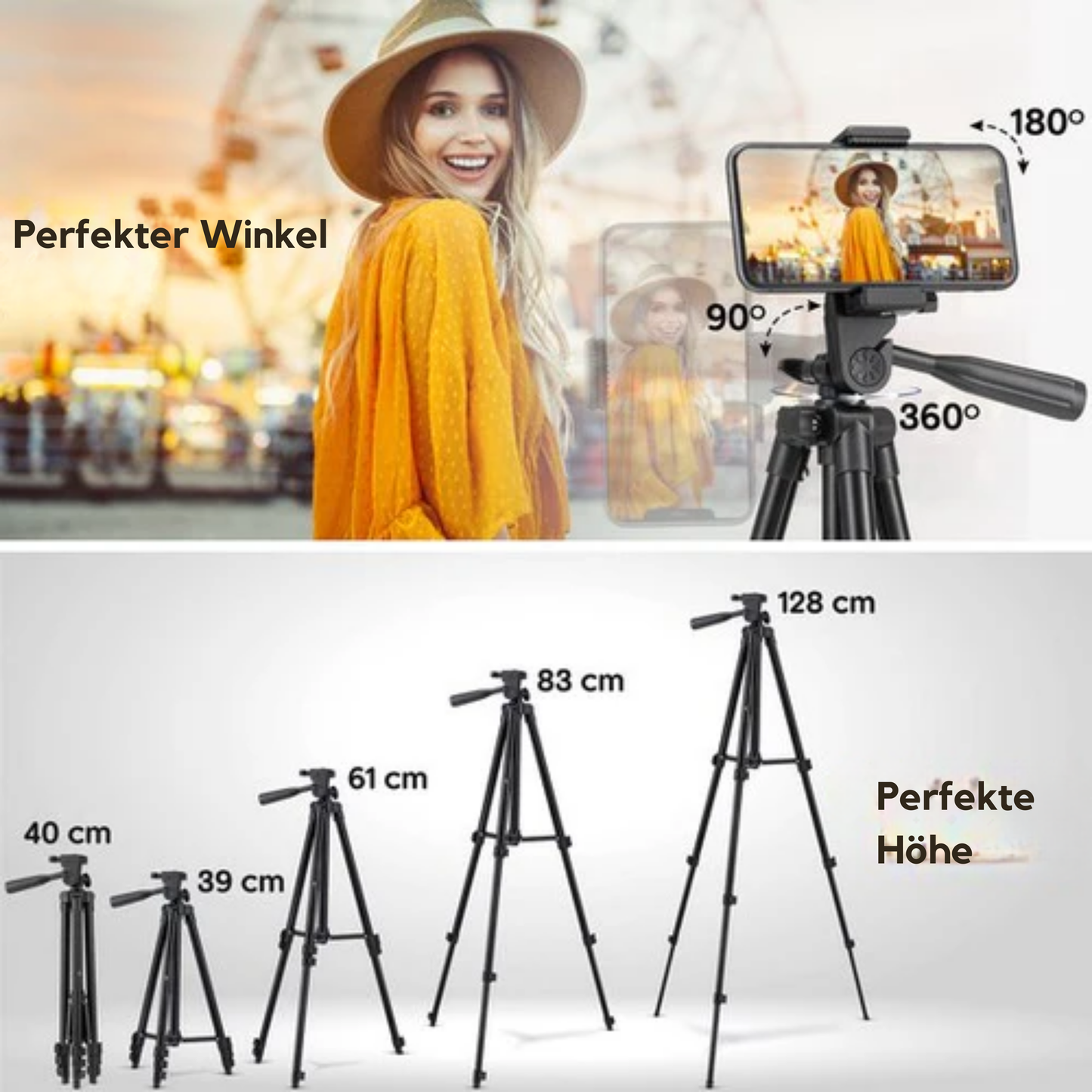 Studio ME Stativ Smartphone - 128 cm - Inkl. Bluetooth-Fernbedienung - Schwarz