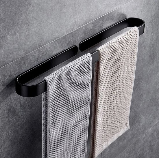 Happy Goods Handtuchhalter Bad 50 cm - Handtuchhalter Schwarz - Kein Bohren / Selbstklebend - Handtuchhalter Küche - Badezimmerregal - Handtuchhalter - Handtuchstange