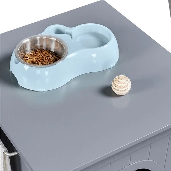 Yaheetech Katzentoiletten-Schrank 48,5 x 51 x 51,5 cm – Grau – Katzenhaus mit versteckter Katzentoilette und Beistelltisch