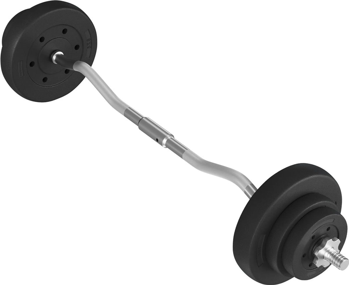 Yaheetech EZ-curl Kurzhantelset 20 kg - Ausgestattet mit verchromter Curl-Stange und 6 Betongewichtsscheiben und Stangenklammern - Für Krafttraining und Muskelaufbau - Schwarzer Metallkunststoff und Beton - 120 x 26 x 26 cm