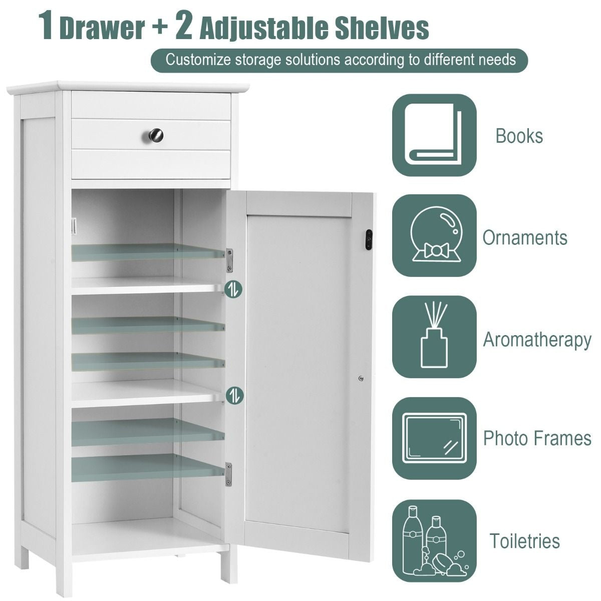 Coast Badezimmerschrank - 3 Einlegeböden und 1 Schublade - MDF - 35 x 30 x 87 cm - Weiß