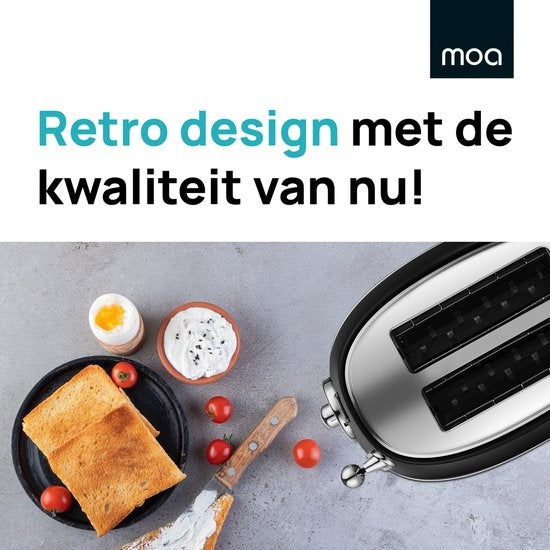MOA Retro-Toaster - 6 Heizstufen - 2 extra breite Schlitze - 850W - Aufwärm- und Auftaufunktion - Schwarz - T3B