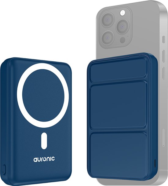 Auronic Powerbank - 10000 mAh - Geeignet für iPhone 12/13/14/15 und MagSafe - 22.5W - Kabelloses Laden - Blau