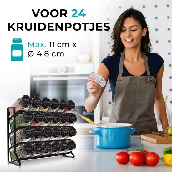 Soothe Gewürzregal stehend und hängend für 24 Gewürzdosen - 4 Lagen - Gewürzorganisator - Gewürzregal - Gewürzregal - Schwarz