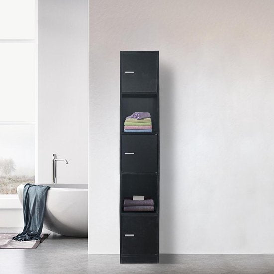 Säulenschrank Bad - Stauschrank Bad Schlafzimmer oder Flur - 180 cm hoch - schwarz
