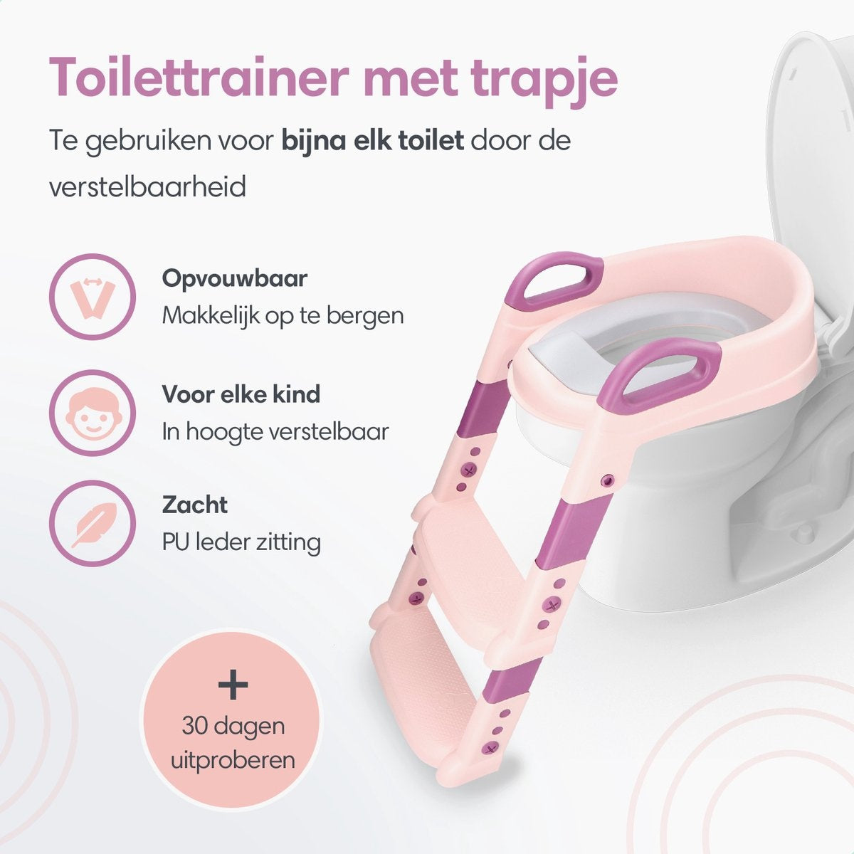 Macx & Macx Toilettentrainer mit Stufen - Toilettensitz mit Griffen und Stufe - Faltbarer Toilettensitz - Toilettentraining für Jungen/Mädchen - Urinale für Kinder/Kleinkinder von 2 bis 7 Jahren - Pink