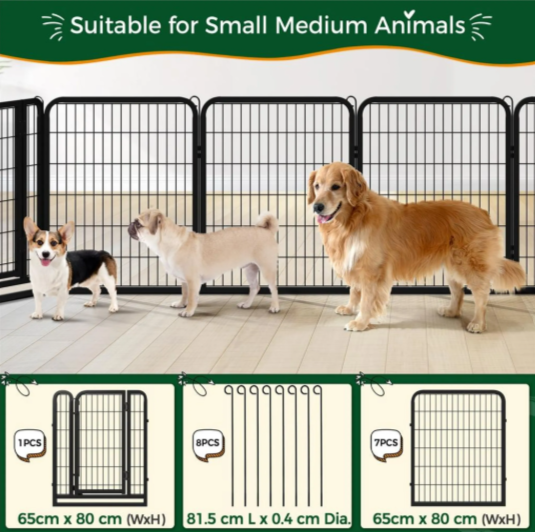 Yaheetech Welpenauslauf, 8-teilig, 200 x 68 x 80 cm – Schwarz – Zusammenklappbarer Hundeauslauf – Mit Tür und Tragetasche