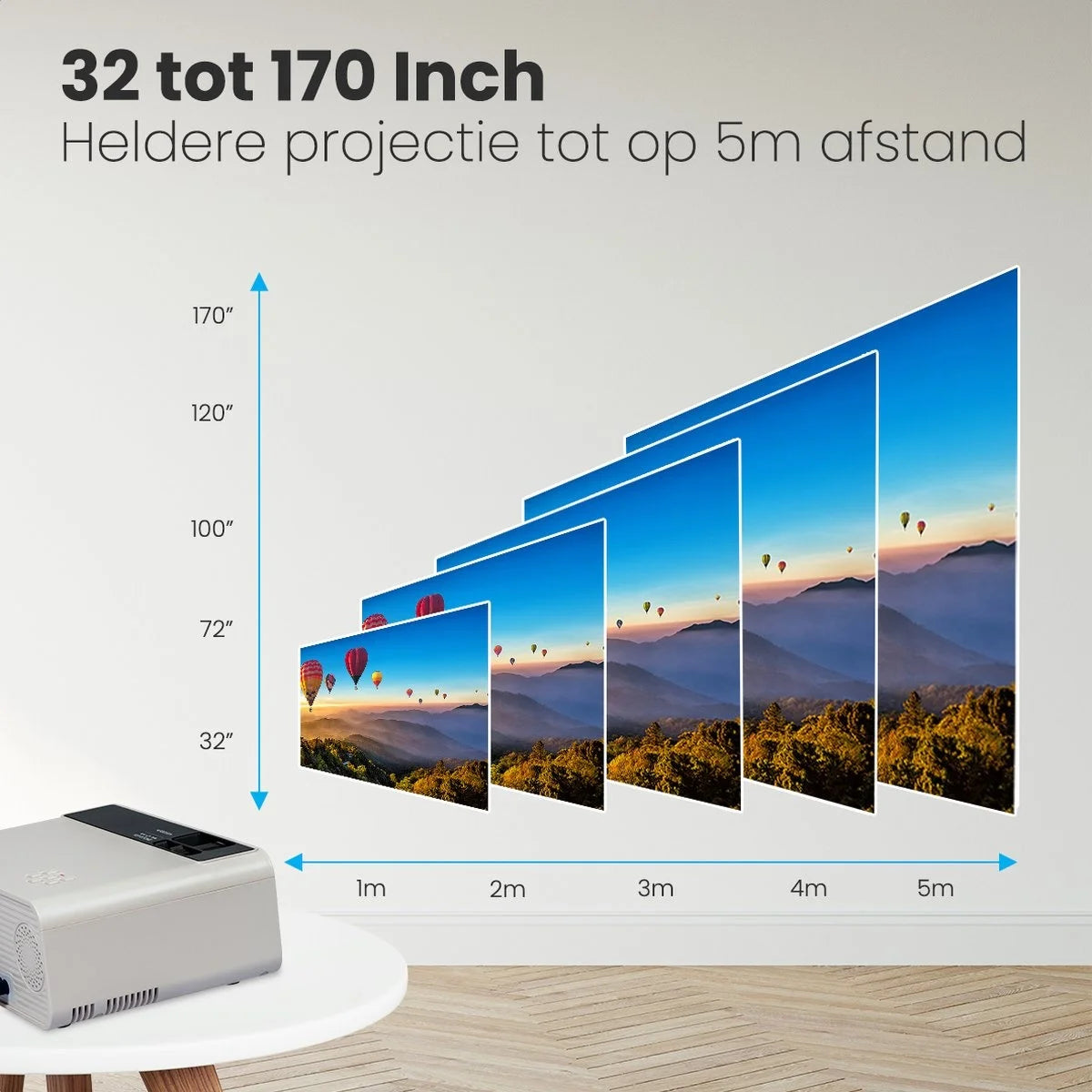 Auronic Mini Beamer - 4500 Lumen - WiFi - 200-Zoll-Projektor - HD ready - HDMI-Kabel, Fernbedienung und Tragetasche - Weiß