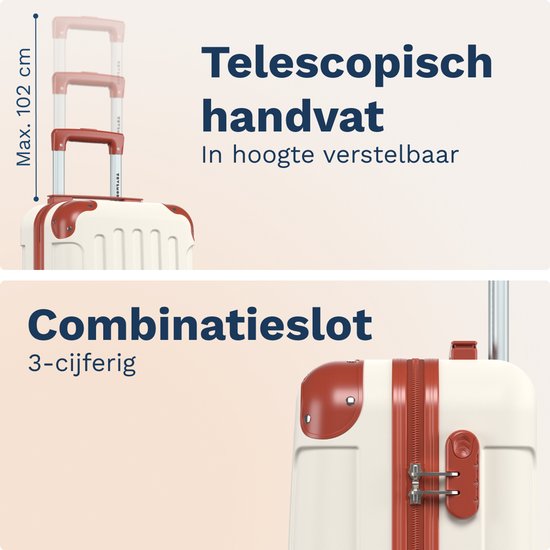TRVLMORE Handgepäckkoffer – 40 x 30 x 20 cm – Unter-dem-Sitz-Koffer – 24 l – Zahlenschloss – 4 Rollen – Weiß/Beige