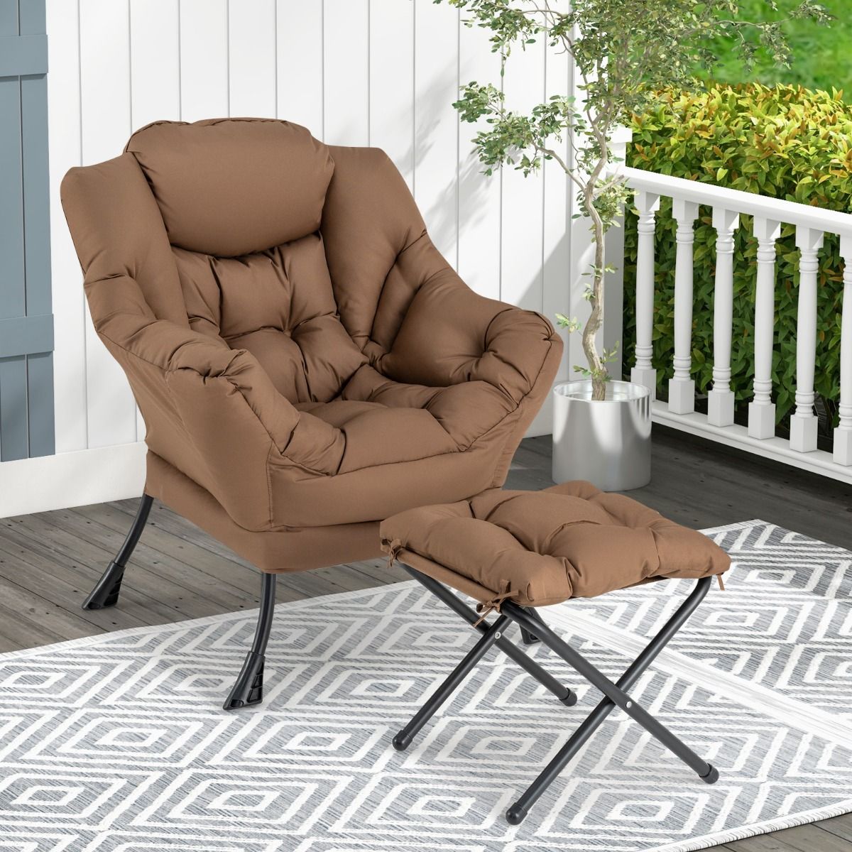 Coast Sessel mit Hocker – Relaxsessel mit Armlehnen und Fußstütze – Ergonomisches Design – Braun