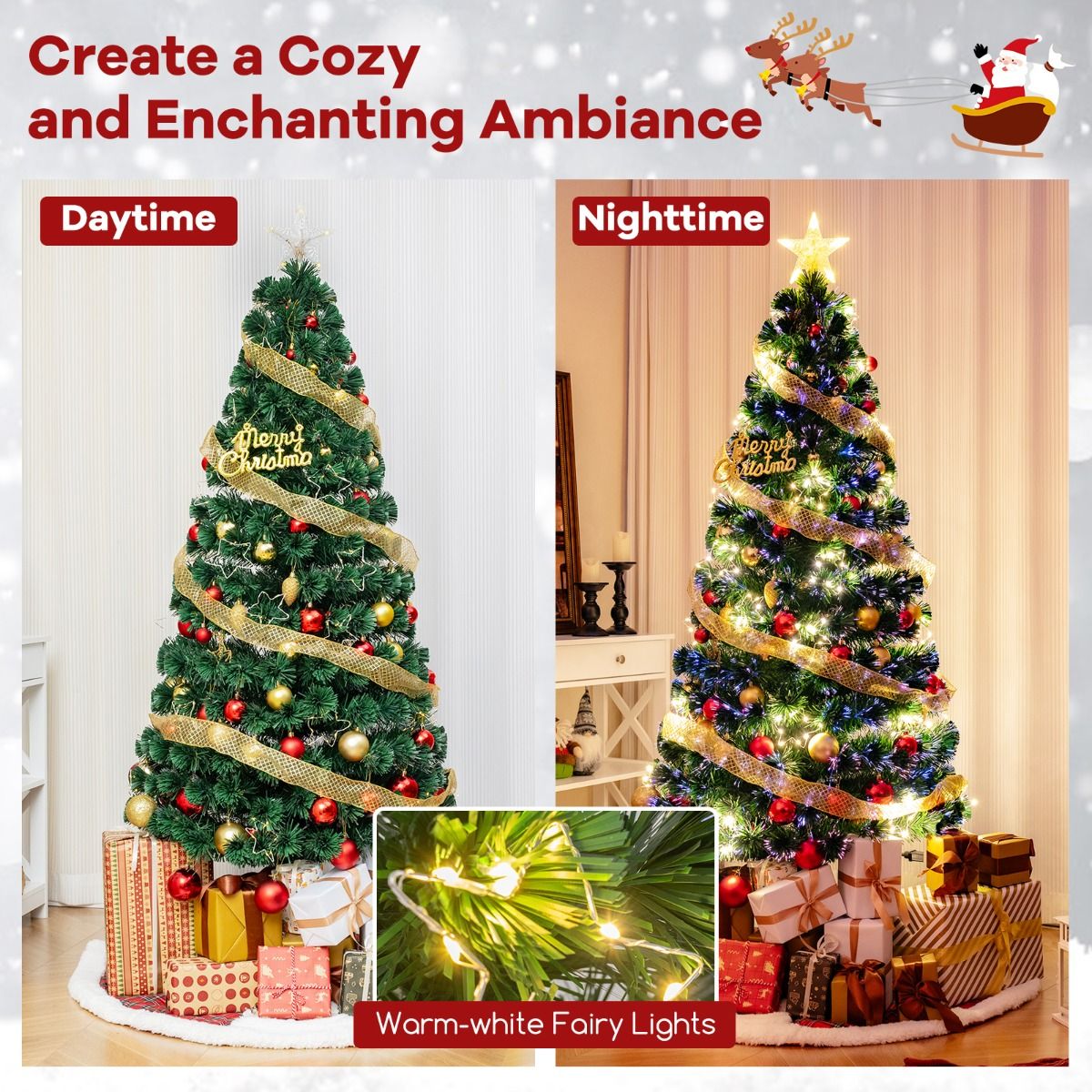 Coast Künstlicher Weihnachtsbaum 180 cm Grün - Beleuchtung aus Fiberglas - 36 warmweiße Lichter - Top Star - Metallständer