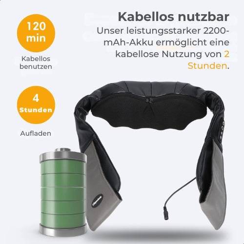Lifeproducts - Shiatsu-Massagekissen - Nacken- und Rückenmassagegerät - Wärmefunktion - Kabellos - Schwarz