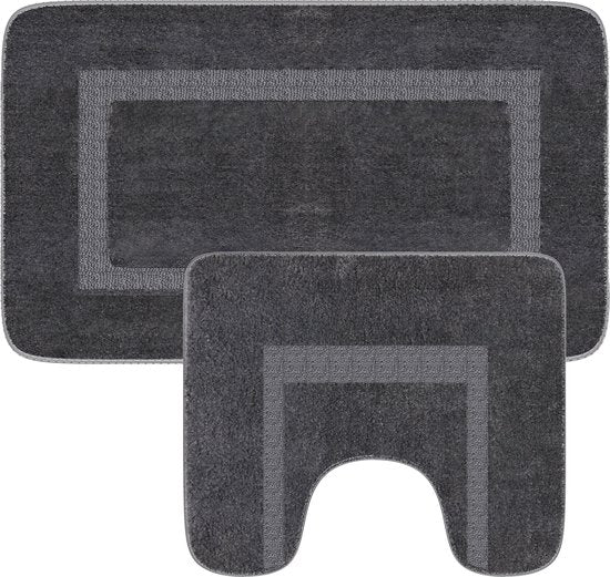 Loti Living Badematten-Set mit Toilettenvorleger rutschfest - Duschvorleger - Badezimmervorleger - Bodenvorleger - Badematten-Set Toilettenvorleger - Badematten-Set rutschfest - Grau - 50x80 cm + 50x40 cm