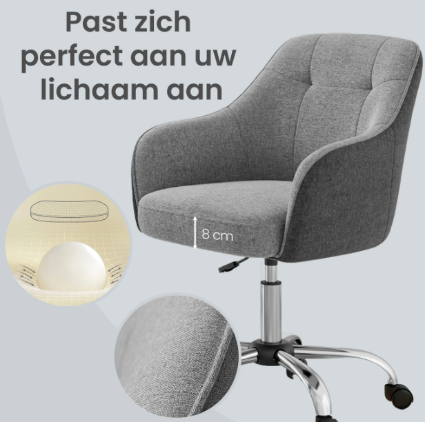 JOYFURNOS Drehstuhl, grau, Leinenoptik, höhenverstellbar (86–96 cm)