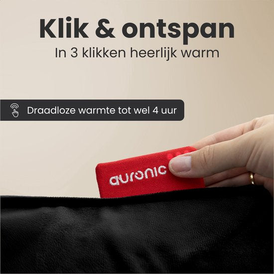 Auronic Wärmekissen - Samt - 45x60 - Kabellos - Wiederaufladbar - Elektrisches Kissen - Infrarot - Schwarz