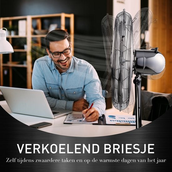 Lifetime Air Stativ-Ventilator - 230V - Höhe 125-145 CM - Dreibein-Stativ - 3 Geschwindigkeiten - Oszillationsfunktion - Neigbar - Silber