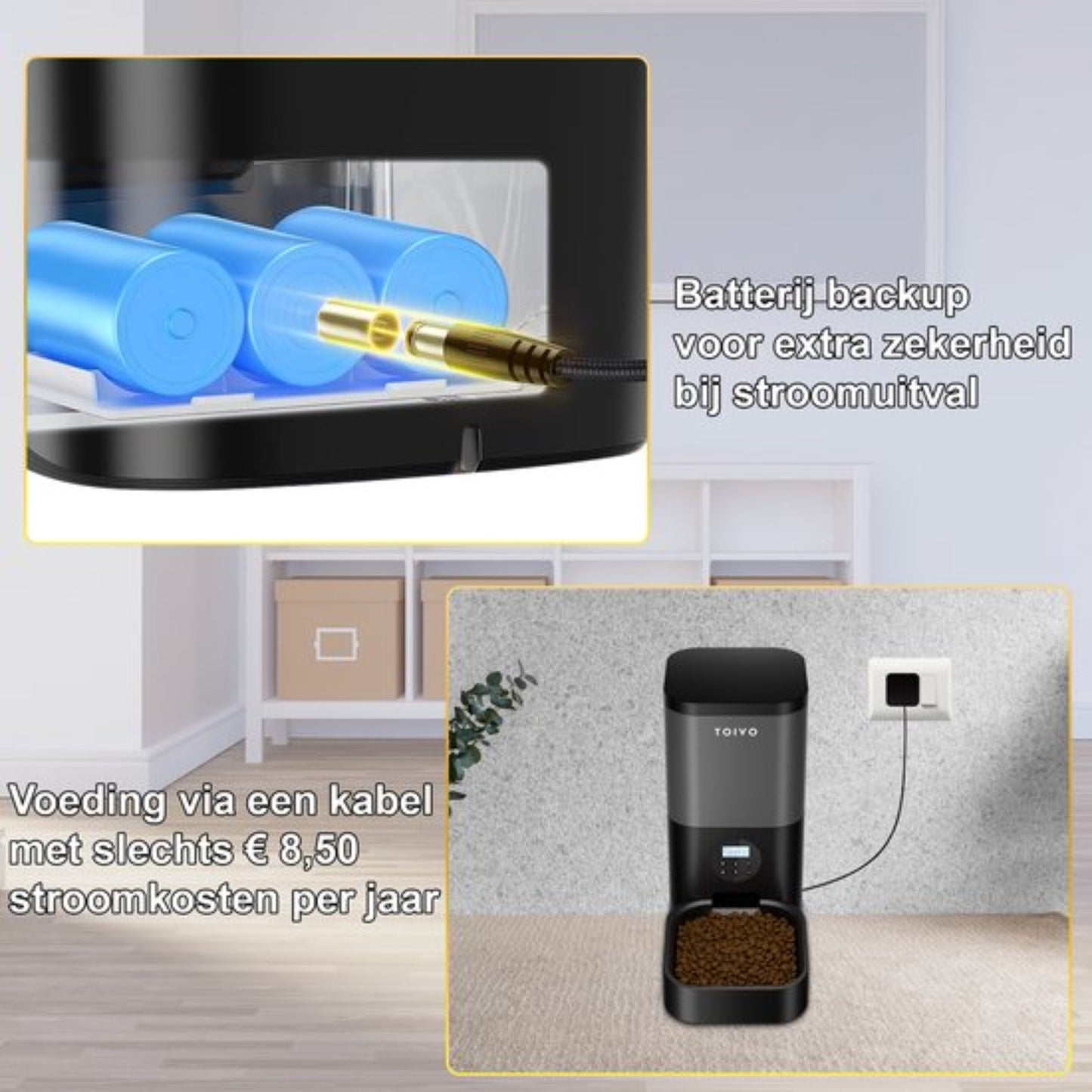 Toivo Automatischer Futterspender - 4L Pro - Für Katzen und Hunde - Mit Batterie - Schwarz