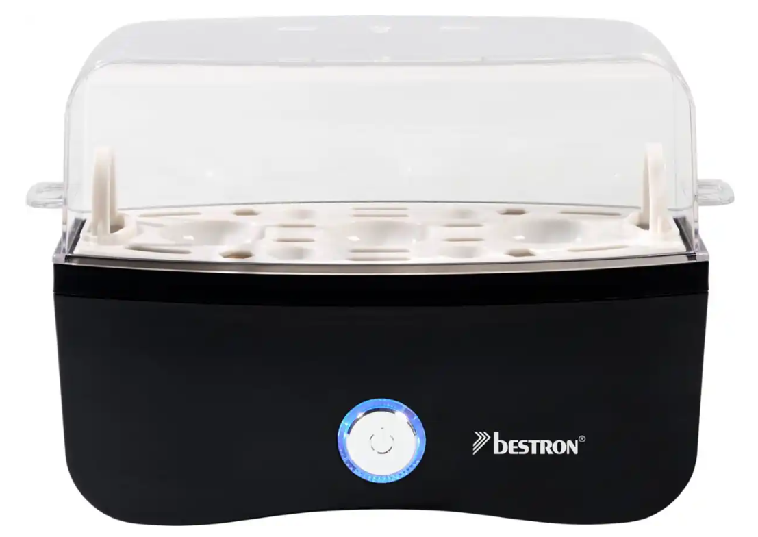 Bestron AEC1230KL Eierkocher – 3 Eier – 210 W – Messbecher & Eierspieß – Schwarz
