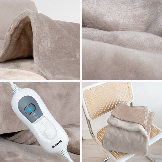 Auronic Electric Heat Blanket - Überdecke - 2 Personen - 3 Wärmestufen - Mit Timer - 200 x 180 cm - Taupe