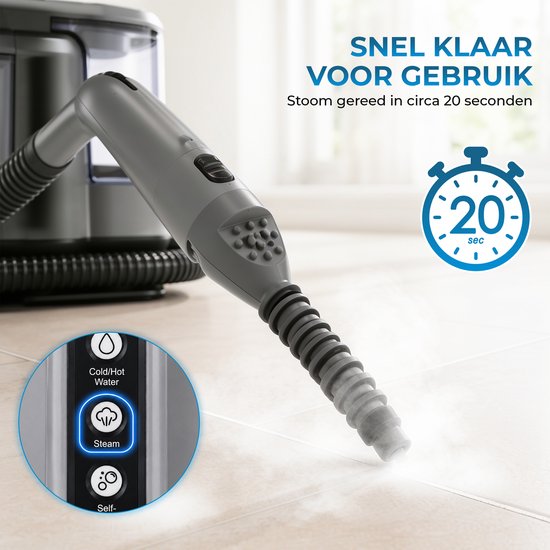Powell Dampfreiniger – Teppichreiniger – Fleckenentferner – Sofa-Reiniger – Möbelreiniger – Teppichreiniger-Staubsauger – Reinigungsgerät – Teppichreiniger – 1800 Watt – Grau