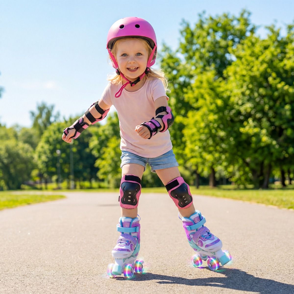 Coast Verstellbare Kinder-Rollschuhe – leuchtende Rollen – für 5–7 Jahre – lila und blau