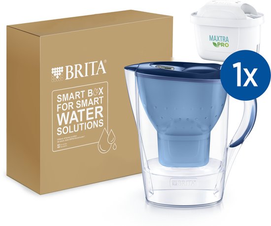 BRITA Wasserfilterkanne Marella Cool – 2,4 l – Blau – inkl. 1 MAXTRA PRO Pure Performance Wasserfilter – Passt in den Kühlschrank – Filtert Kalk, Chlor, PFAS, Herbizide, Pestizide und mehr* aus dem Trinkwasser
