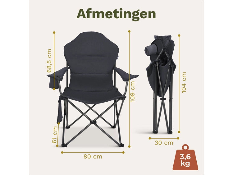 TRVLMORE Campingstuhl XXL - klappbar - 160KG Tragkraft - Inkl. Tragetasche - Klappstuhl - Angelstuhl - Campingstuhl - Klappstuhl - Grau
