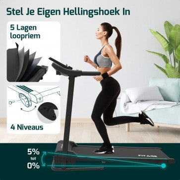 Fitage Laufband für Zuhause - Neigungsfunktion - Bluetooth - 1-12 km/h - klappbar - 100 x 64 x 25 cm - Schwarz