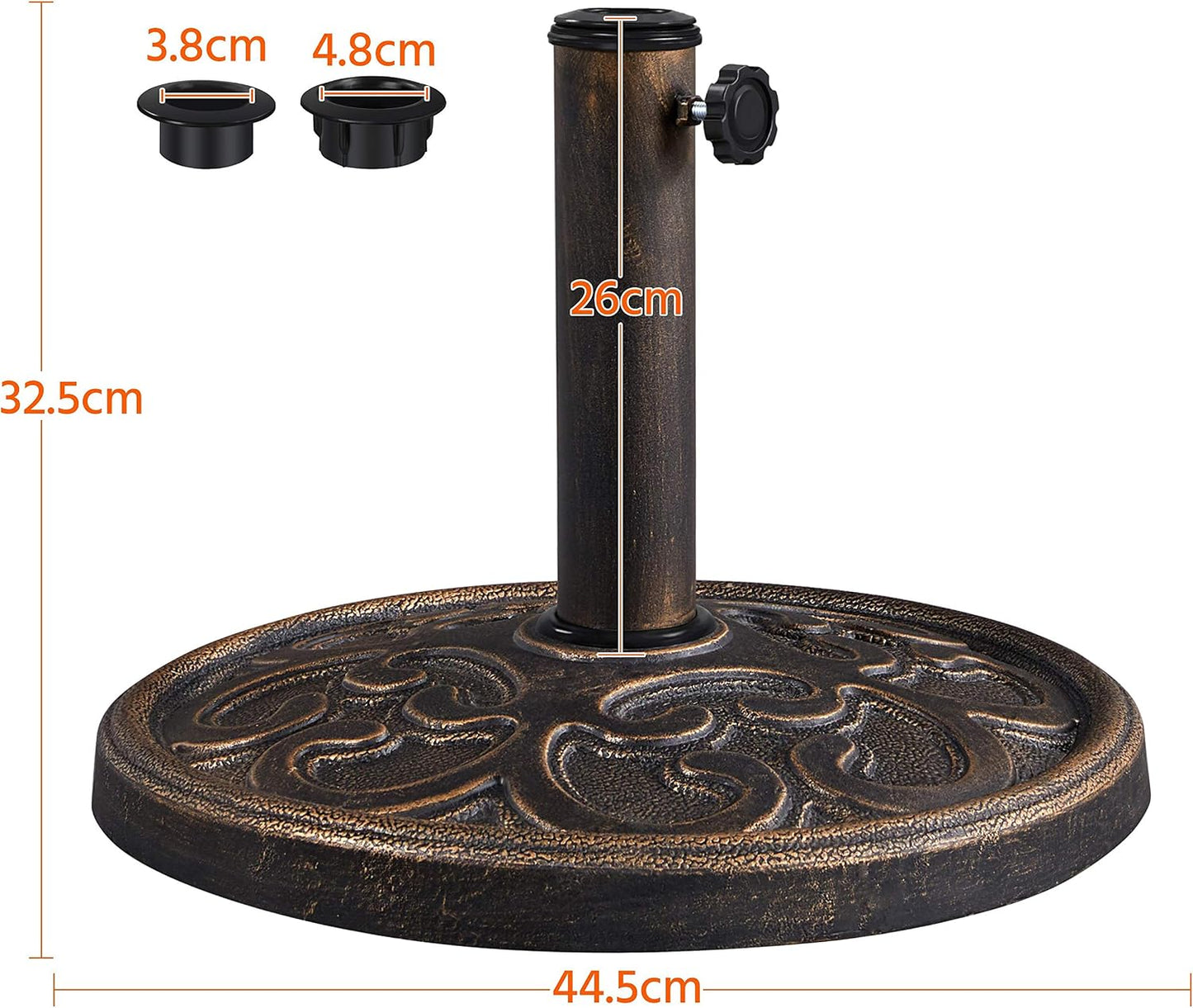 Yaheetech Sonnenschirmständer Bronze – Stabiler Sonnenschirmständer – Ø 38–48 mm – 44,5 × 44,5 × 32,5 cm – 10 kg