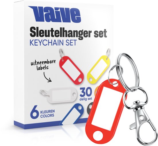 Vaive Schlüsselanhänger 30 Stück – Schlüsselanhänger mit Karabinerhaken, Ringen und Namensschild – Schlüsselringe zur Schlüsselverwaltung – Schlüsselring 25 mm
