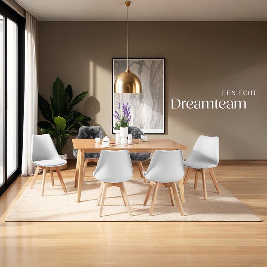 tectake® Esszimmerstuhl Frederikke - 4er Set Esszimmerstühle mit gepolstertem Stoffsitz - Massive Holzbeine - Ergonomische Stühle für Wohnzimmer, Esszimmer, Schlafzimmer und Küche - Belastbarkeit 120kg - Weiß