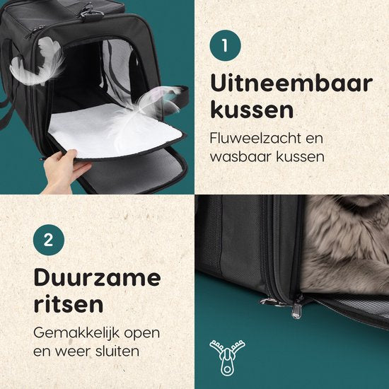Volcan Travel Bag Cat - Reisekorb - Tragetasche Katzen - Transportbox mit Toplader - Tragekorb Anthrazit