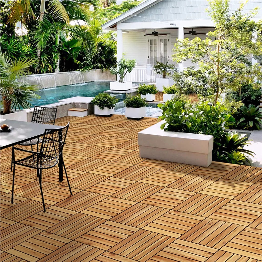 Yaheetech Terra Fliesen Akazienholz - 10er Set - 31 x 31 cm - Klicksystem - 0,96 m²