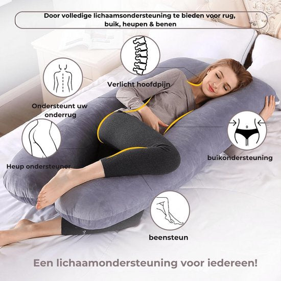 Schwangerschaftskissen – XXL-U-Form – Körperkissen – Seitenschlafkissen – Plüschbezug – Stillkissen – 280 cm – Reißverschluss – Rheme