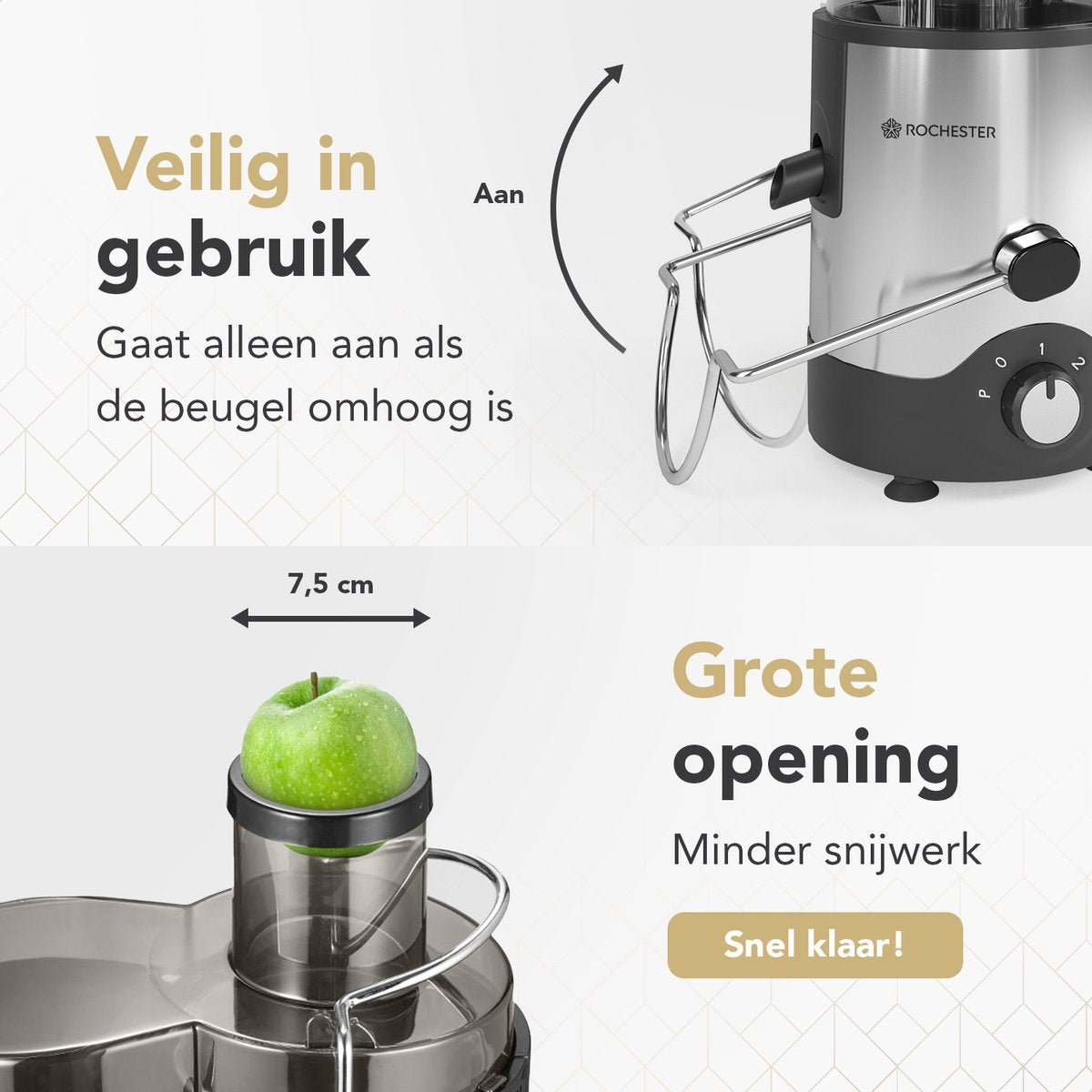 Rochester - Entsafter für Obst und Gemüse - mit Mikrofilter - Große Einfüllöffnung - 3 Geschwindigkeiten - Schwarz/RVS