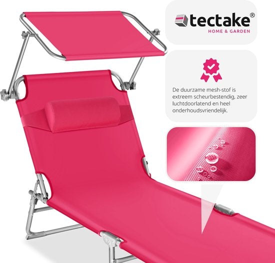 tectake - Zonnestoel ligbed zonnebed Chloe - met verstelbaar zonnedak - pink - 403419
