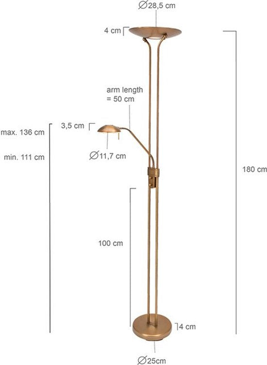 Steinhauer Olet - Classic LED dimmbare Stehleuchte | Stehleuchte mit Dimmer mit Leseleuchte - 1 Licht - H 1800 mm - Bronze - Wohnzimmer | Schlafzimmer