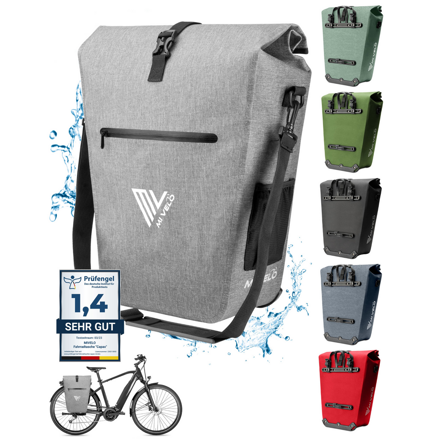 MIVELO Packtasche - Wasserdicht - 25L - Mit Laptopfach und Schultergurt - Grau