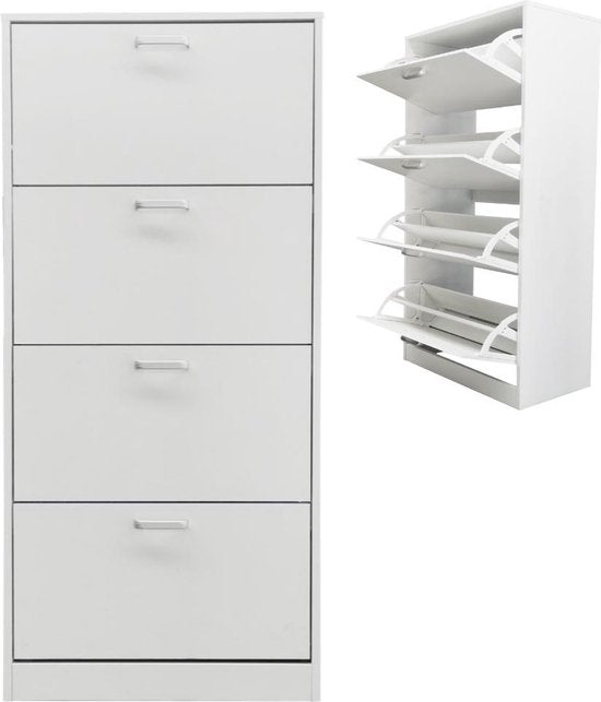 Schuhschrank - Schuhregal - 4 Fächer mit Klapptüren - weiß