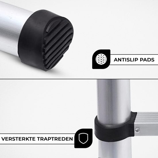 Teleskopleiter – Teleskop-Klappleiter – 3,8 m Arbeitshöhe – Aluminium