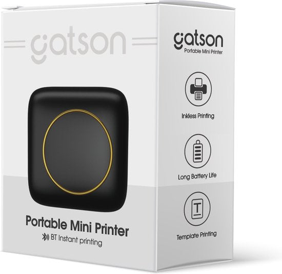 Gatson Mini-Drucker - Inklusive 14 Rollen Papier (Sticker, Normal & Farbe) + 5 Stifte - Mini-Drucker für das Handy - Pocket-Drucker - Mobiler Fotodrucker